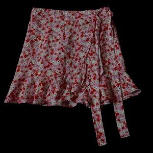 pink floral tie up summer skirt